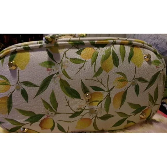 NEW Valentina Italia Lemon Print & Woven Panel Bucket Bag With Drawstring Closur - Picture 6 of 16